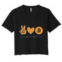 Peace Love Bitcoin Crypto Cryptocurrency Hippie Women's Crop Top Tee