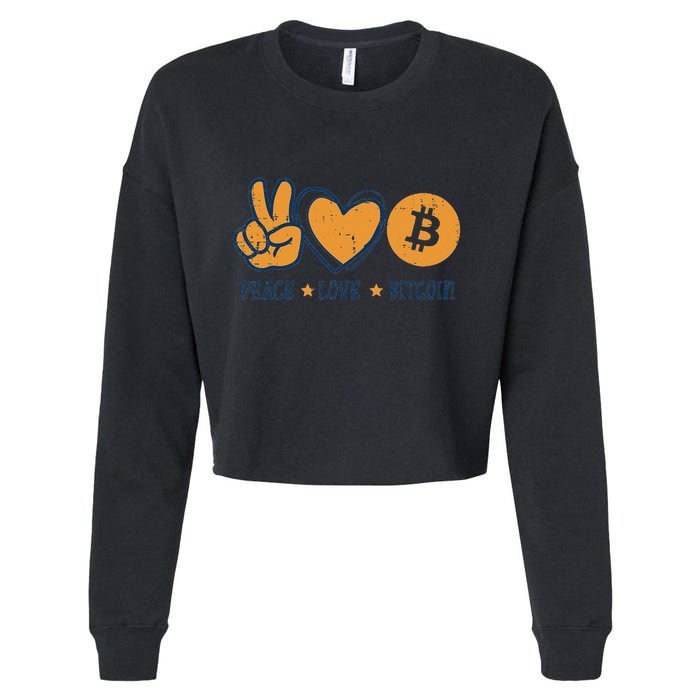 Peace Love Bitcoin Crypto Cryptocurrency Hippie Cropped Pullover Crew