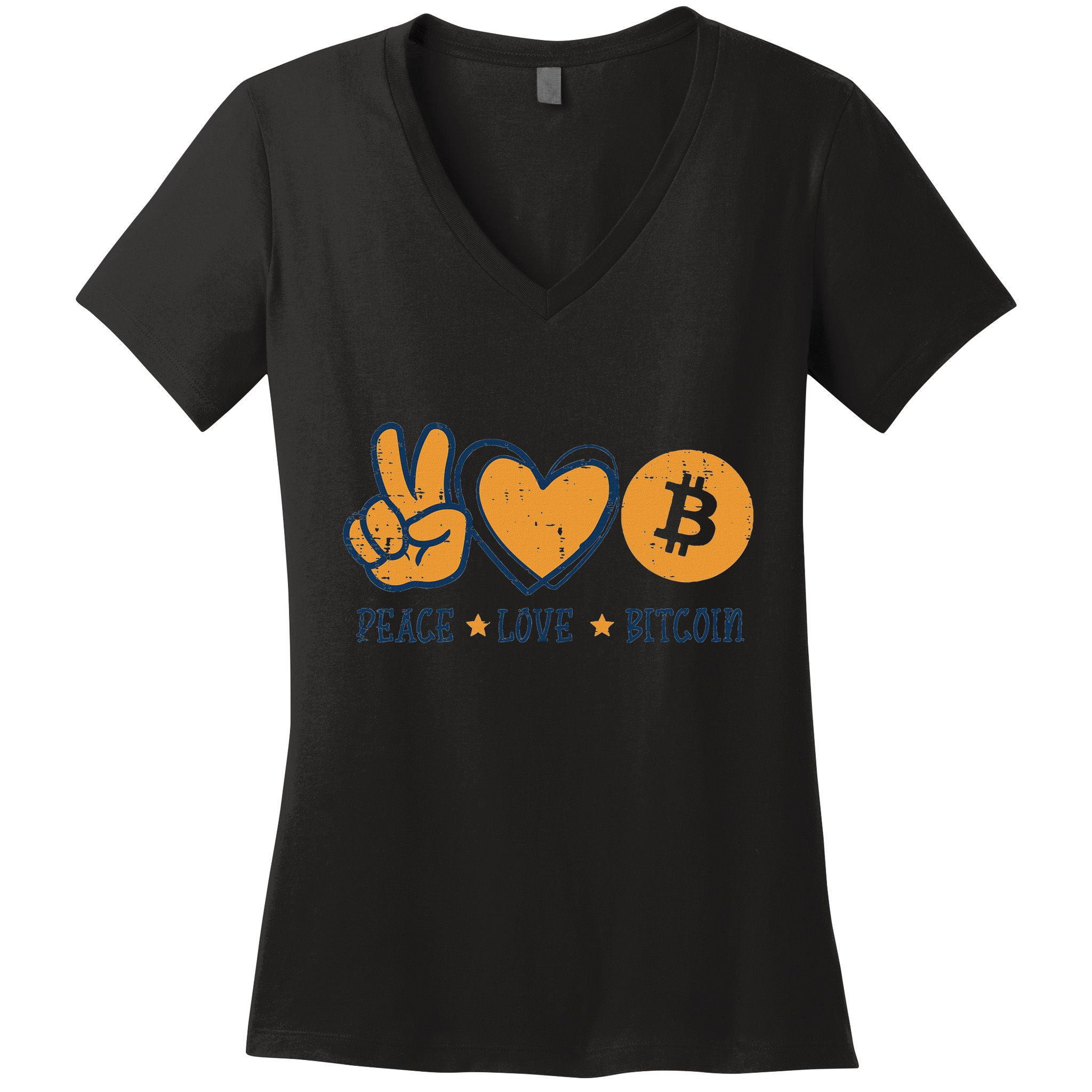 Peace Love Bitcoin Crypto Cryptocurrency Hippie Women's V-Neck T-Shirt