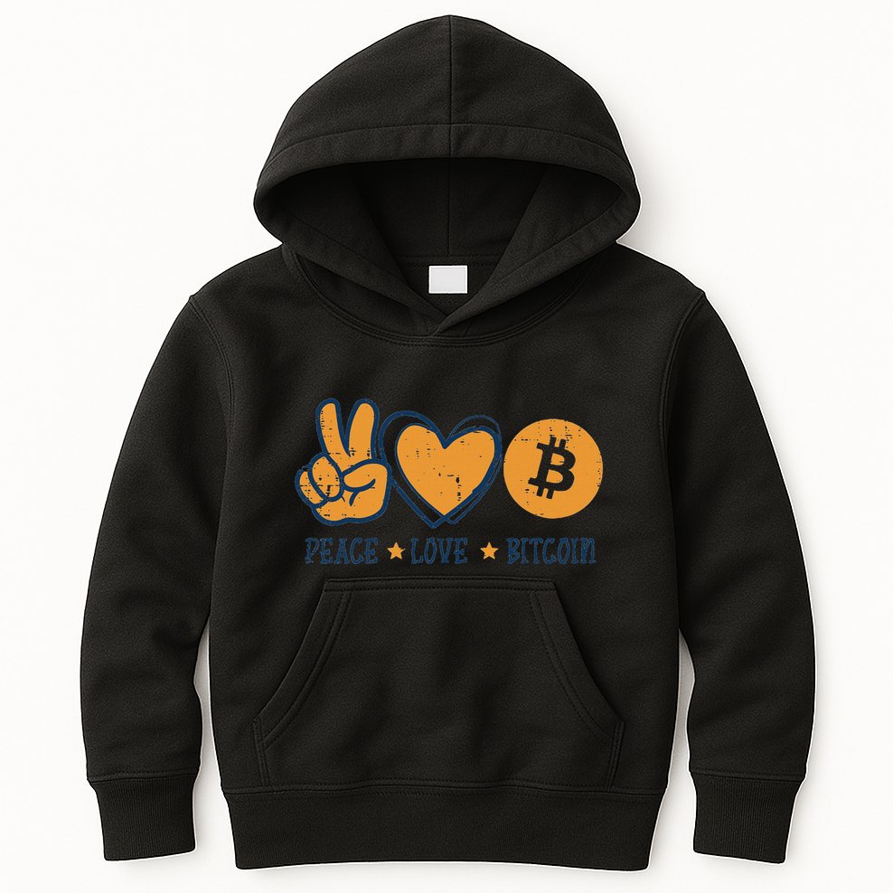 Peace Love Bitcoin Crypto Cryptocurrency Hippie Kids Hoodie