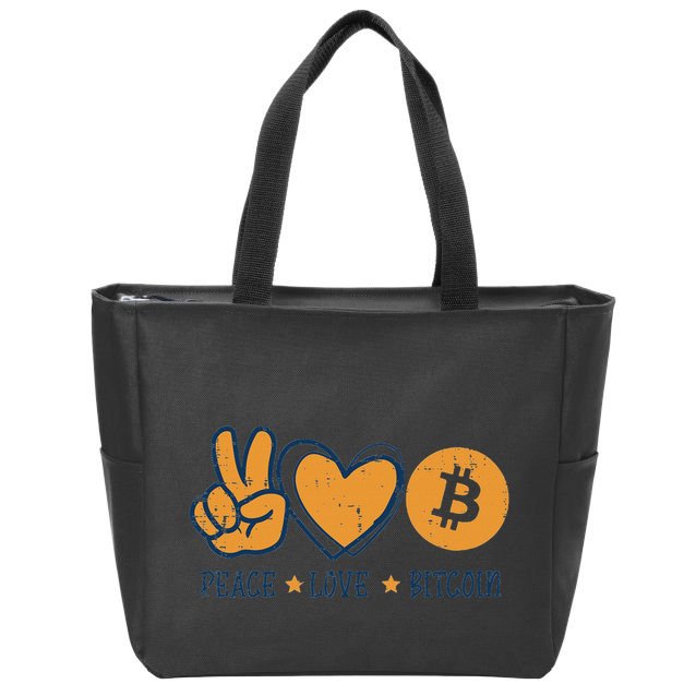 Peace Love Bitcoin Crypto Cryptocurrency Hippie Zip Tote Bag