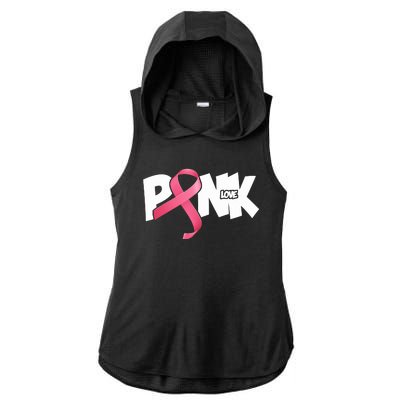 Pink Love Breast Cancer Ribbon Ladies PosiCharge Tri-Blend Wicking Draft Hoodie Tank