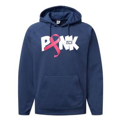 Pink Love Breast Cancer Ribbon Performance Fleece Hoodie