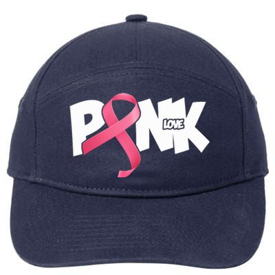 Pink Love Breast Cancer Ribbon 7-Panel Snapback Hat