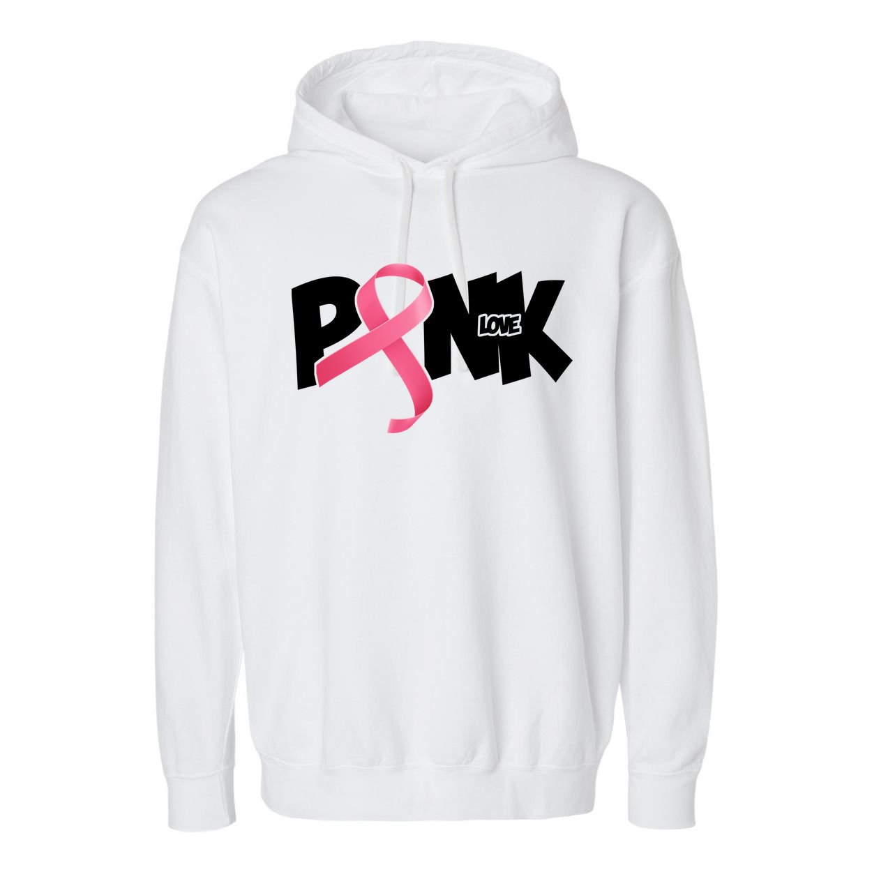 Pink Love Breast Cancer Ribbon Garment-Dyed Fleece Hoodie