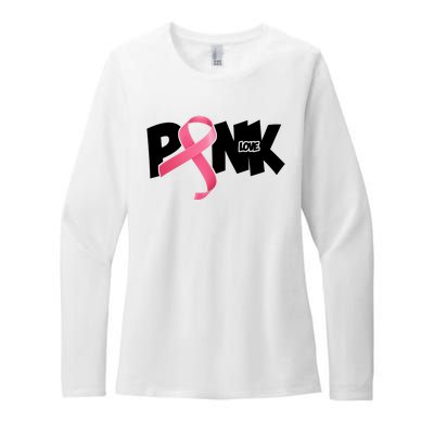 Pink Love Breast Cancer Ribbon Womens CVC Long Sleeve Shirt