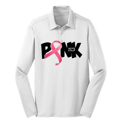 Pink Love Breast Cancer Ribbon Silk Touch Performance Long Sleeve Polo