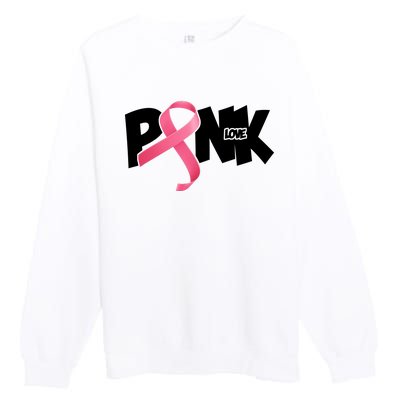 Pink Love Breast Cancer Ribbon Premium Crewneck Sweatshirt