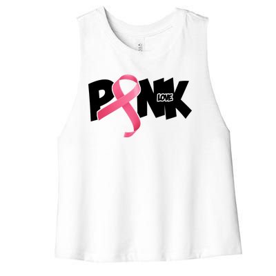 Pink Love Breast Cancer Ribbon Women's Racerback Cropped Tank