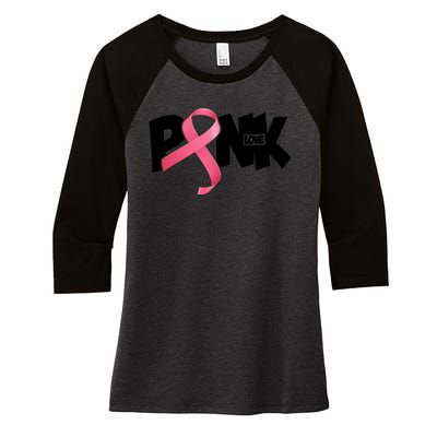 Pink Love Breast Cancer Ribbon Women's Tri-Blend 3/4-Sleeve Raglan Shirt