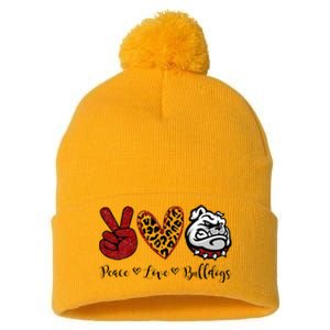 Peace Love Bulldogs Pom Pom 12in Knit Beanie