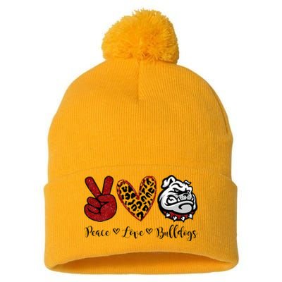 Peace Love Bulldogs Pom Pom 12in Knit Beanie