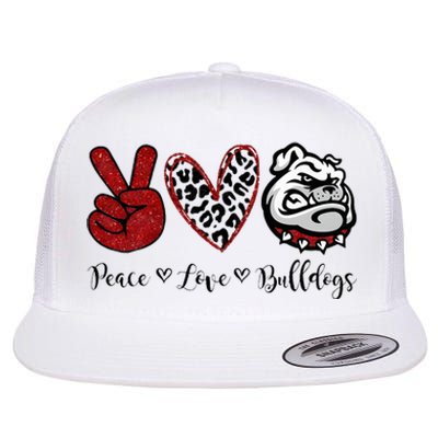 Peace Love Bulldogs Flat Bill Trucker Hat