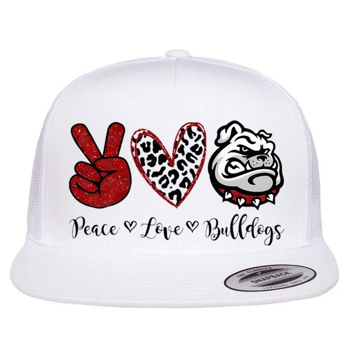 Peace Love Bulldogs Flat Bill Trucker Hat