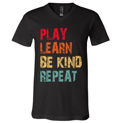 Play Learn Be Kind Repeat No Bullies Choose Kindness Retro V-Neck T-Shirt