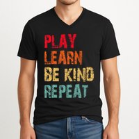 Play Learn Be Kind Repeat No Bullies Choose Kindness Retro V-Neck T-Shirt