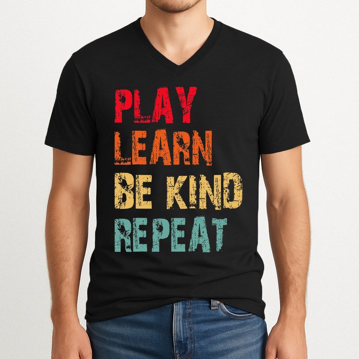 Play Learn Be Kind Repeat No Bullies Choose Kindness Retro V-Neck T-Shirt
