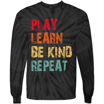 Play Learn Be Kind Repeat No Bullies Choose Kindness Retro Tie-Dye Long Sleeve Shirt
