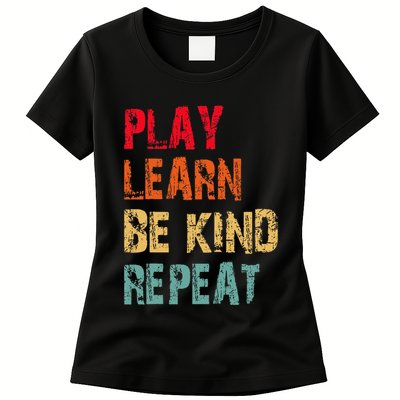 Play Learn Be Kind Repeat No Bullies Choose Kindness Retro Womens T-Shirt