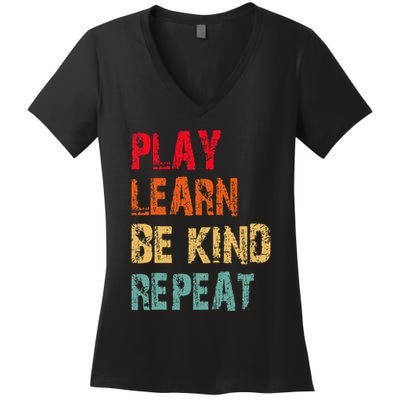 Play Learn Be Kind Repeat No Bullies Choose Kindness Retro Women's V-Neck T-Shirt