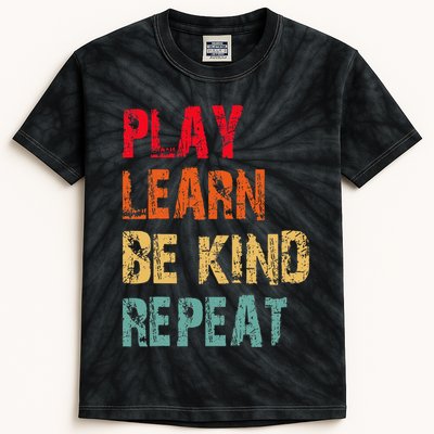 Play Learn Be Kind Repeat No Bullies Choose Kindness Retro Kids Tie-Dye T-Shirt