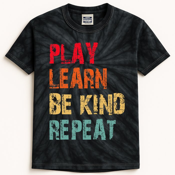 Play Learn Be Kind Repeat No Bullies Choose Kindness Retro Kids Tie-Dye T-Shirt