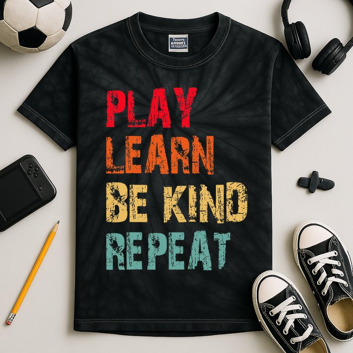 Play Learn Be Kind Repeat No Bullies Choose Kindness Retro Kids Tie-Dye T-Shirt