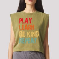 Play Learn Be Kind Repeat No Bullies Choose Kindness Retro Garment-Dyed Women's Muscle Tee