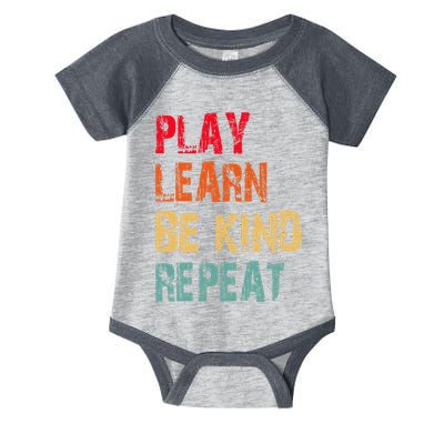 Play Learn Be Kind Repeat No Bullies Choose Kindness Retro Infant Baby Jersey Bodysuit