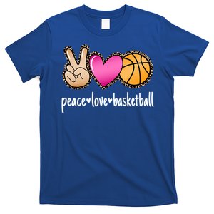 Peace Love Basketball Leopard Print Basketball Cool Gift T-Shirt