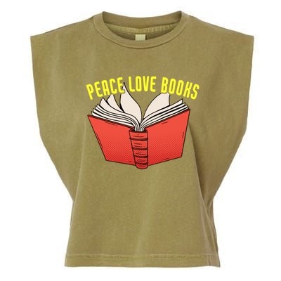 Peace Love Books Funny Bookworm Reading Great Gift Garment-Dyed Women's Muscle Tee