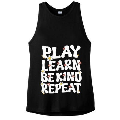 Play Learn Be Kind Repeat Groovy Unity Day Orange Teacher Ladies PosiCharge Tri-Blend Wicking Tank