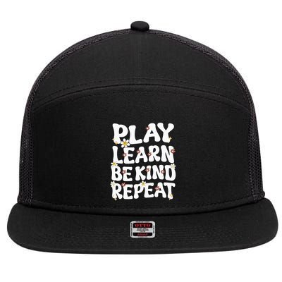 Play Learn Be Kind Repeat Groovy Unity Day Orange Teacher 7 Panel Mesh Trucker Snapback Hat