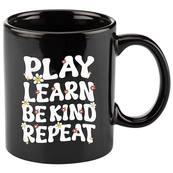 Play Learn Be Kind Repeat Groovy Unity Day Orange Teacher 11oz C Handle Ceramic Mug