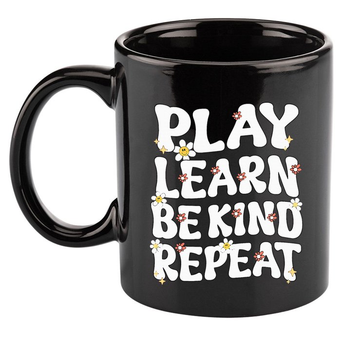 Play Learn Be Kind Repeat Groovy Unity Day Orange Teacher 11oz C Handle Ceramic Mug