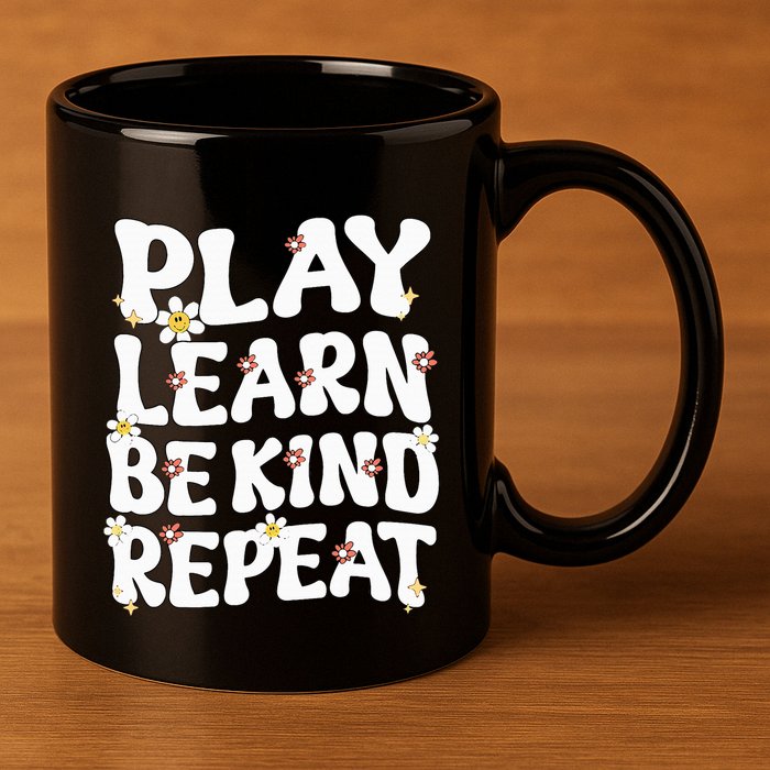 Play Learn Be Kind Repeat Groovy Unity Day Orange Teacher 11oz C Handle Ceramic Mug