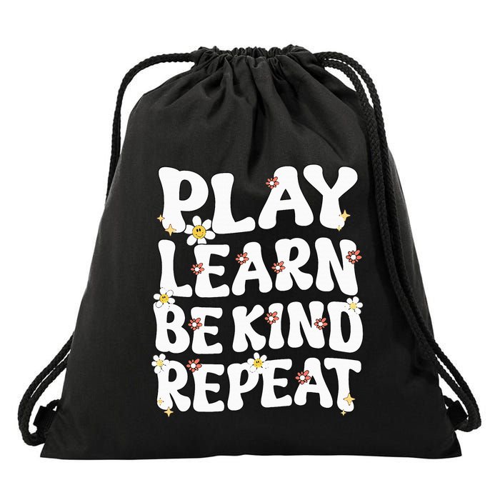 Play Learn Be Kind Repeat Groovy Unity Day Orange Teacher Drawstring Bag