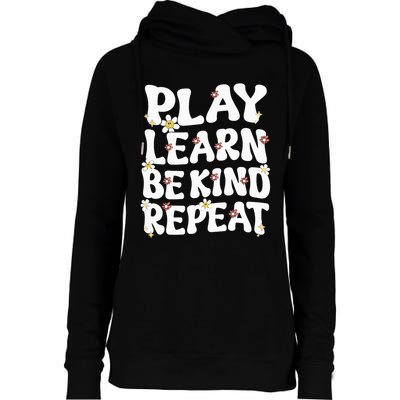 Play Learn Be Kind Repeat Groovy Unity Day Orange Teacher Womens Funnel Neck Pullover Hood