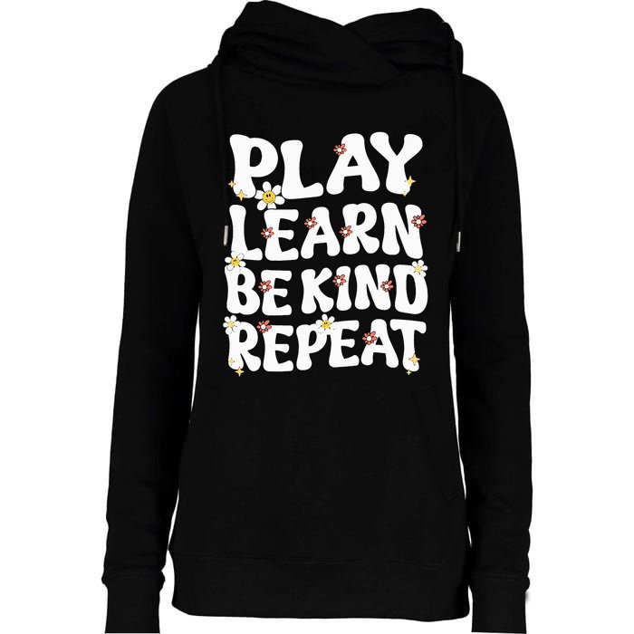 Play Learn Be Kind Repeat Groovy Unity Day Orange Teacher Womens Funnel Neck Pullover Hood