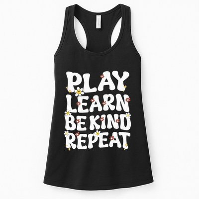 Play Learn Be Kind Repeat Groovy Unity Day Orange Teacher Womens Tank Top
