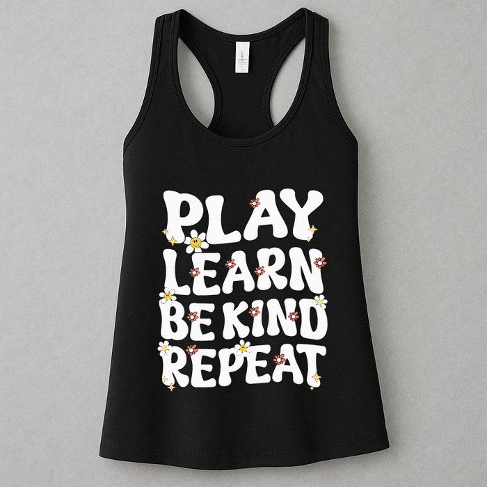 Play Learn Be Kind Repeat Groovy Unity Day Orange Teacher Womens Tank Top