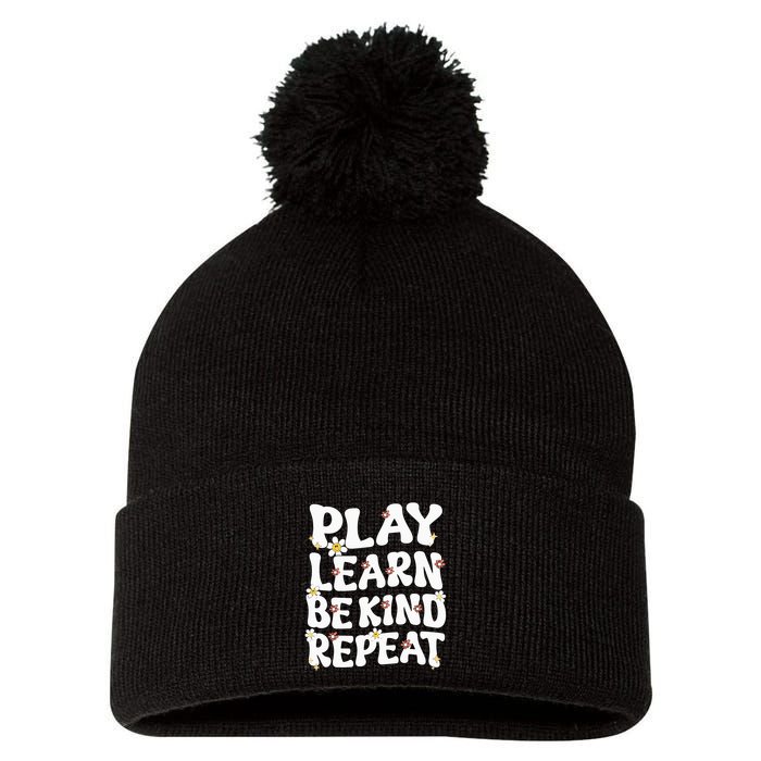 Play Learn Be Kind Repeat Groovy Unity Day Orange Teacher Pom Pom 12in Knit Beanie