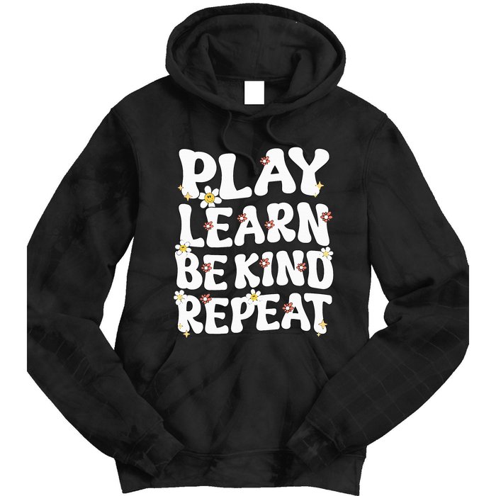 Play Learn Be Kind Repeat Groovy Unity Day Orange Teacher Tie Dye Hoodie