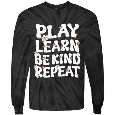 Play Learn Be Kind Repeat Groovy Unity Day Orange Teacher Tie-Dye Long Sleeve Shirt