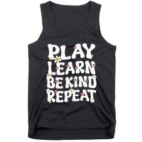 Play Learn Be Kind Repeat Groovy Unity Day Orange Teacher Tank Top