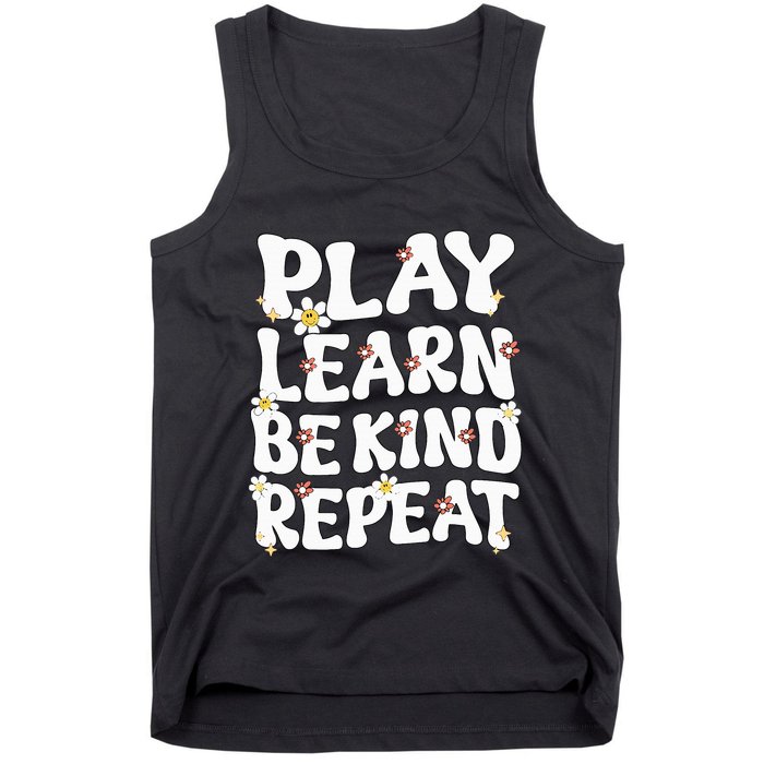 Play Learn Be Kind Repeat Groovy Unity Day Orange Teacher Tank Top