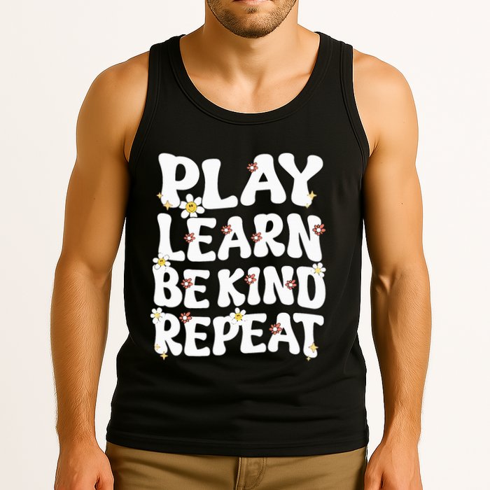 Play Learn Be Kind Repeat Groovy Unity Day Orange Teacher Tank Top
