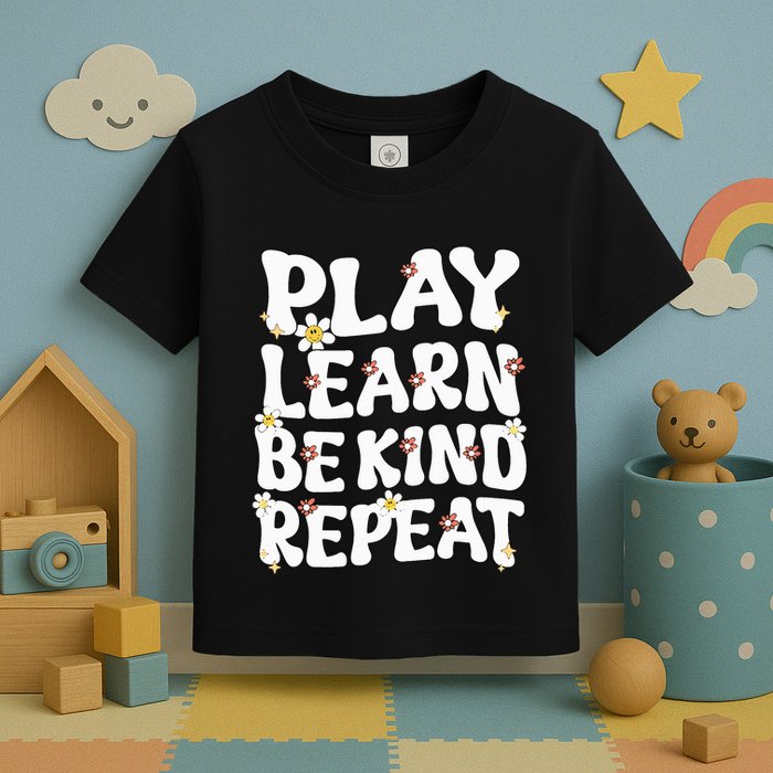 Play Learn Be Kind Repeat Groovy Unity Day Orange Teacher Toddler T-Shirt