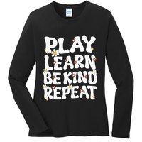 Play Learn Be Kind Repeat Groovy Unity Day Orange Teacher Ladies Long Sleeve Shirt