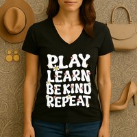 Play Learn Be Kind Repeat Groovy Unity Day Orange Teacher Women's V-Neck T-Shirt